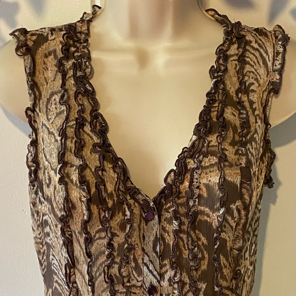 FINAL PRICE Oscar de la Renta sheer button down dress,tan/brown paisley,ruffle 4 - Picture 2 of 11